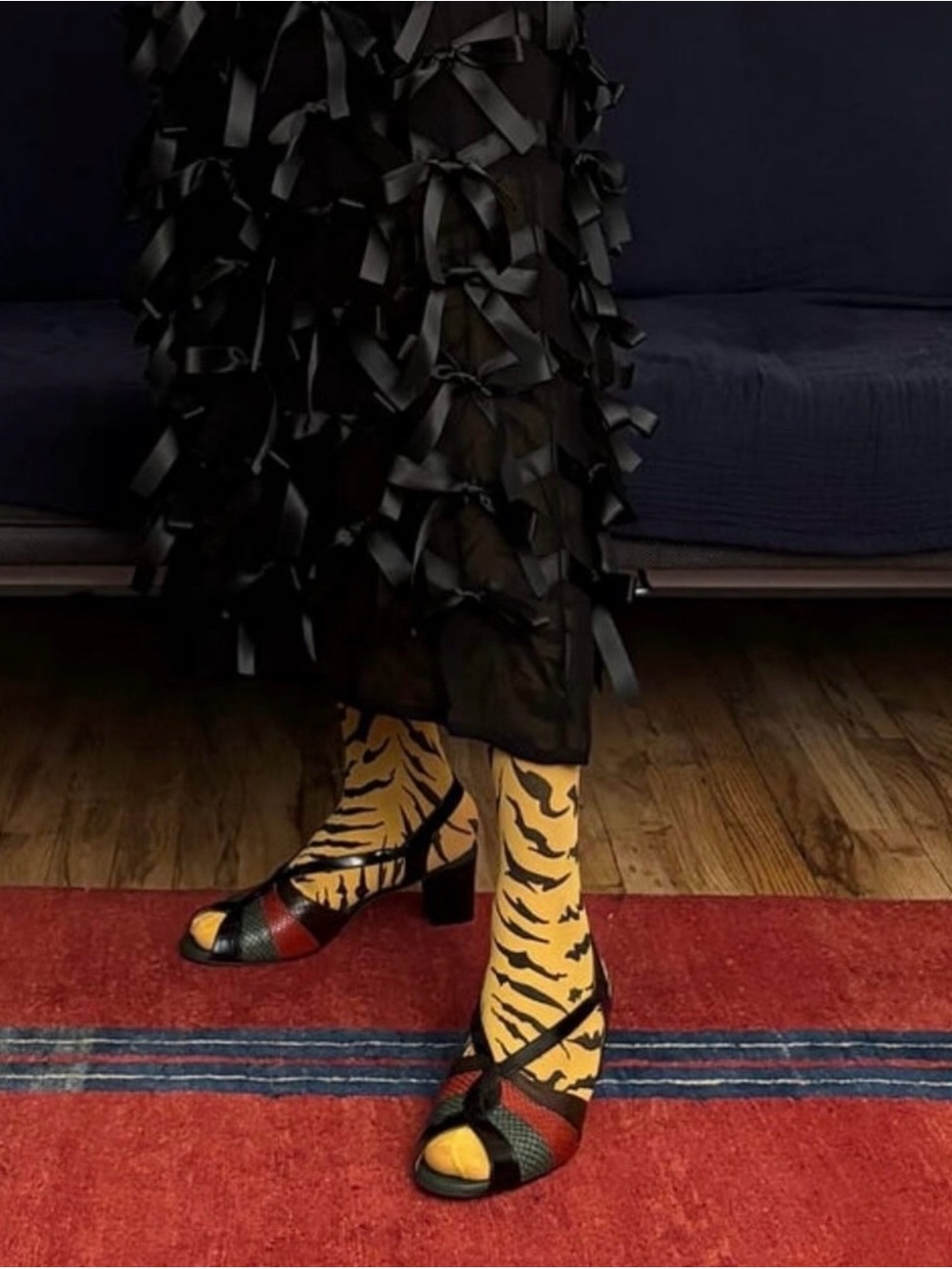 SWEDISH STOCKINGS X LEANDRA MEDINE COHEN ROXANA TIGER TIGHTS IN ORANGE - Picture 15 of 16